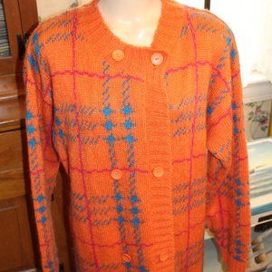 Chelsea Young Plaid Double Breast Sweater 50 Mohair Percent Sz L 1990s Vintage